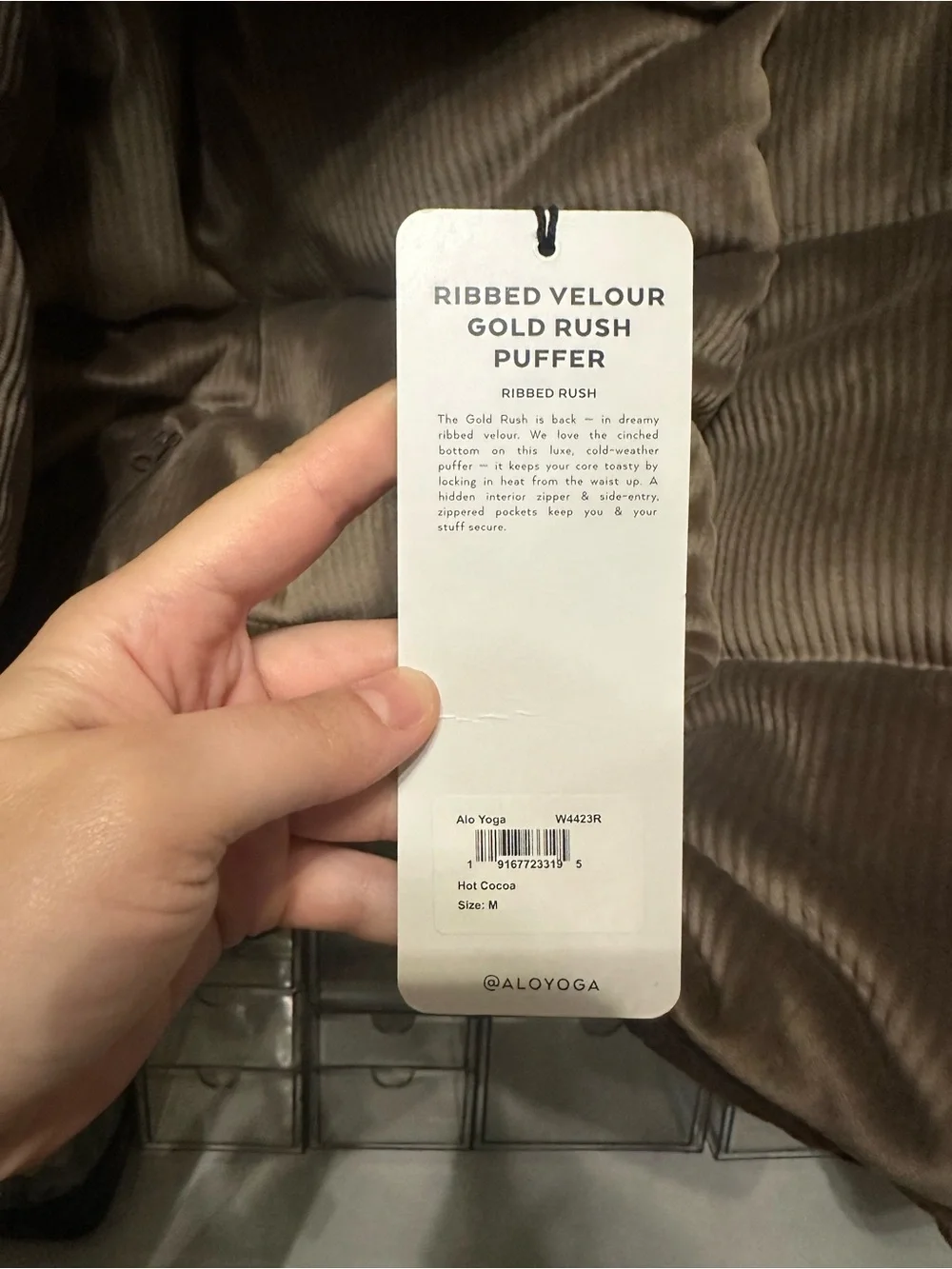 NWT RARE ALO Gold Rush Puffer Crop Ribbed Jacket in Hot Cocoa - M